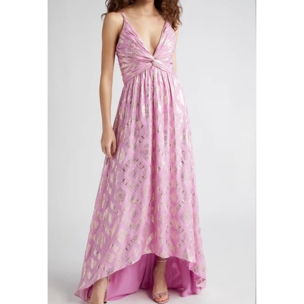 NWT Ramy Brook Toby Twist Front Metallic Jacquard Silk Blend Gown / Size 10 /NEW